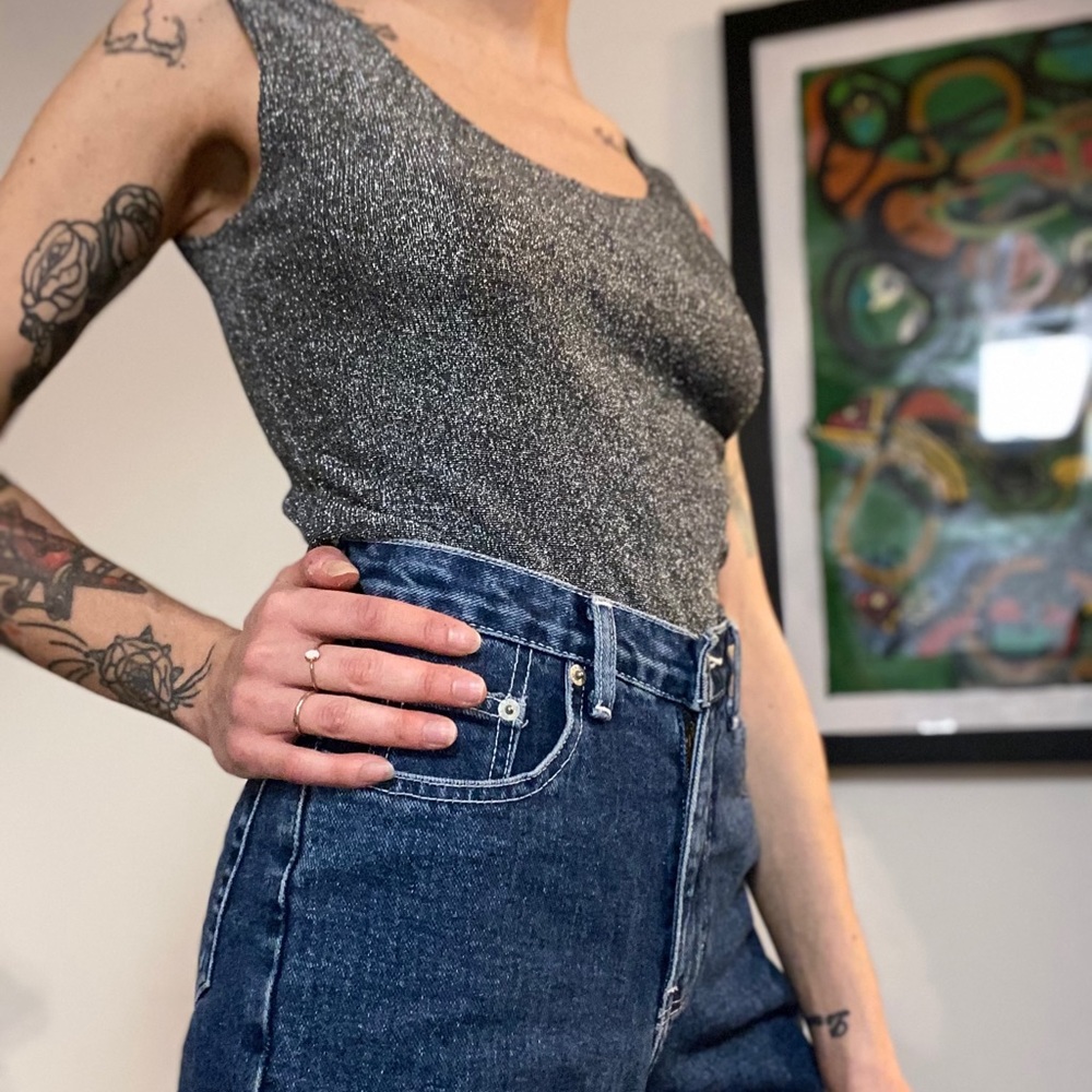 Vintage metallic silver knit tank top